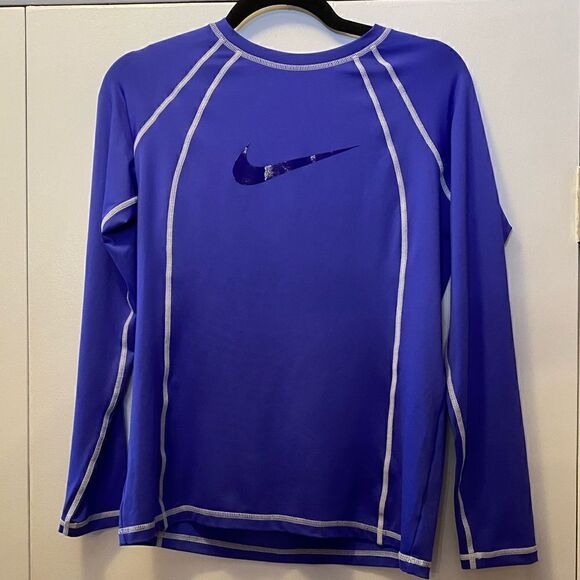 NIKE Swim Hydro Rash Guard UV Solid Long Sleeve Shirt NESS5300 Purple Women’s M - Picture 1 of 6
